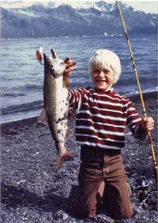 Wes' first fish - a blue ribbon day, 'A Bed By The Bay' Seward Alaska A Blue Ribbon Day